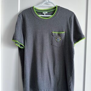 Kenzo Paris Men’s Gray T-Shirt with Green Accents Tiger Head pocket Size L